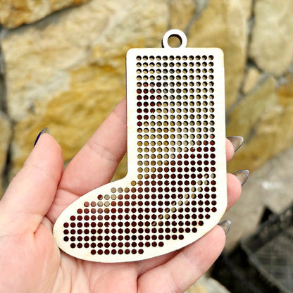 Large wooden Christmas cross stitch blanks set – laser cut birch plywood ornaments with big holes (2.25 mm) – embroidery decor - set 2