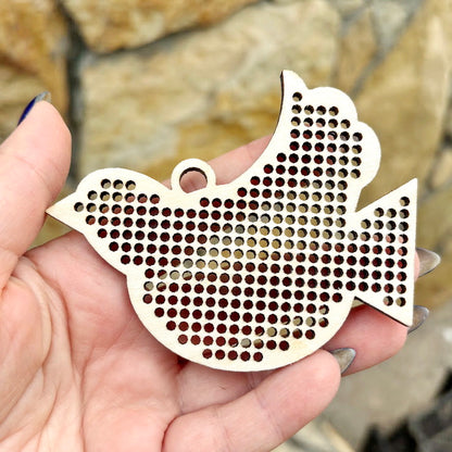 Large wooden Christmas cross stitch blanks set – laser cut birch plywood ornaments with big holes (2.25 mm) – embroidery decor - set 2