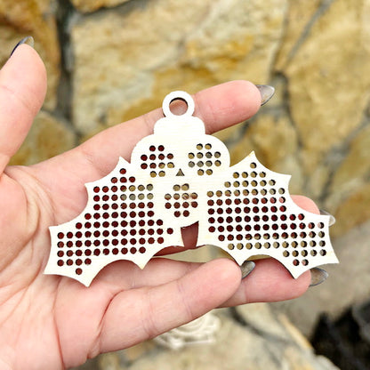 Large wooden Christmas cross stitch blanks set – laser cut birch plywood ornaments with big holes (2.25 mm) – embroidery decor - set 2