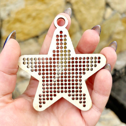 Set of 6 Large Wooden Cross Stitch Christmas Ornaments – Laser Cut Birch Plywood Blanks with Large 2.25mm Holes – DIY Embroidery Ornaments