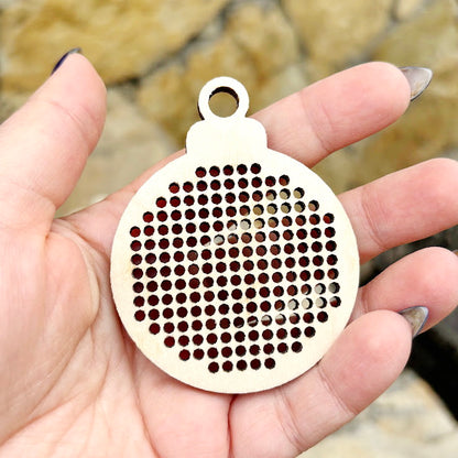 Set of 6 Large Wooden Cross Stitch Christmas Ornaments – Laser Cut Birch Plywood Blanks with Large 2.25mm Holes – DIY Embroidery Ornaments