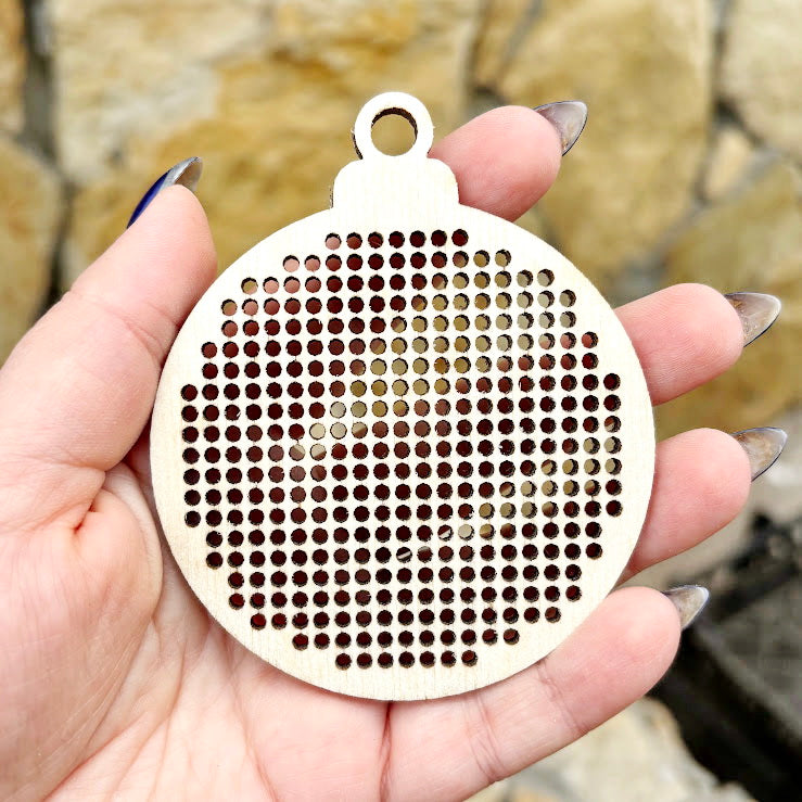 Set of 6 Large Wooden Cross Stitch Christmas Ornaments – Laser Cut Birch Plywood Blanks with Large 2.25mm Holes – DIY Embroidery Ornaments