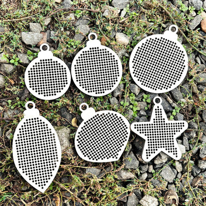Set of 6 Large Wooden Cross Stitch Christmas Ornaments – Laser Cut Birch Plywood Blanks with Large 2.25mm Holes – DIY Embroidery Ornaments