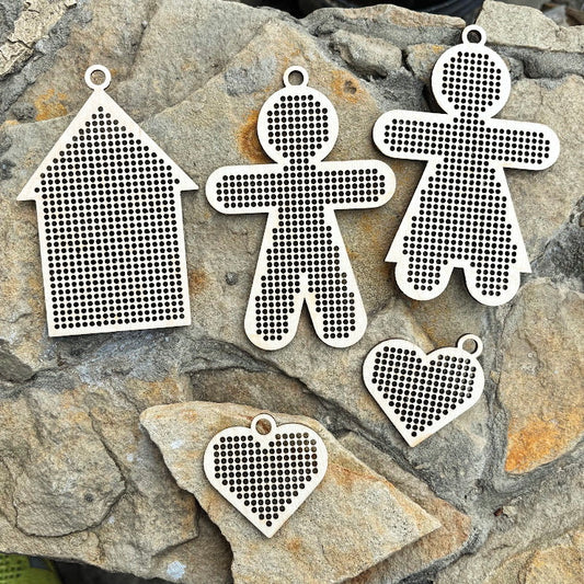 Large Wooden Cross Stitch Blanks Set – Laser Cut Birch Ornaments, Big Holes 2.25mm, DIY Christmas Embroidery Shapes, Craft Supplies