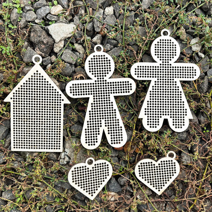 Large Wooden Cross Stitch Blanks Set – Laser Cut Birch Ornaments, Big Holes 2.25mm, DIY Christmas Embroidery Shapes, Craft Supplies