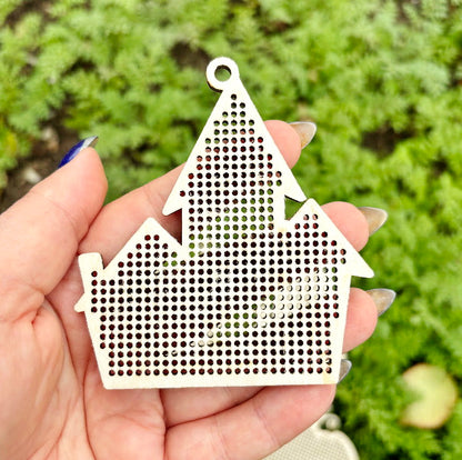 Large wooden Halloween cross stitch blanks set – laser cut birch plywood shapes – spooky embroidery ornaments – DIY Halloween decor