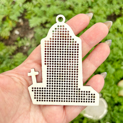 Large wooden Halloween cross stitch blanks set – laser cut birch plywood shapes – spooky embroidery ornaments – DIY Halloween decor