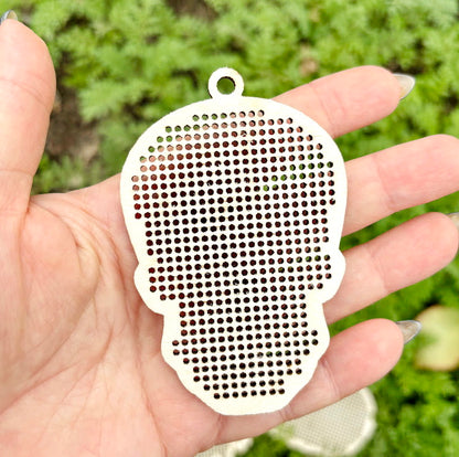 Large wooden Halloween cross stitch blanks set – laser cut birch plywood shapes – spooky embroidery ornaments – DIY Halloween decor