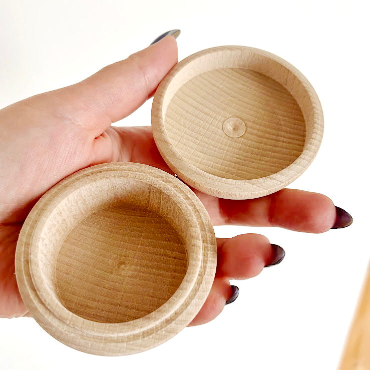 Round wooden beech box 70x50 mm – handmade natural wood storage container – unfinished jewelry box – eco gift box – craft supply