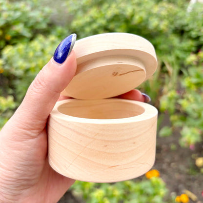 Round unfinished wooden box - natural alder wood craft supply - storage container, blank wood jewelry box - 80 mm handmade gift box