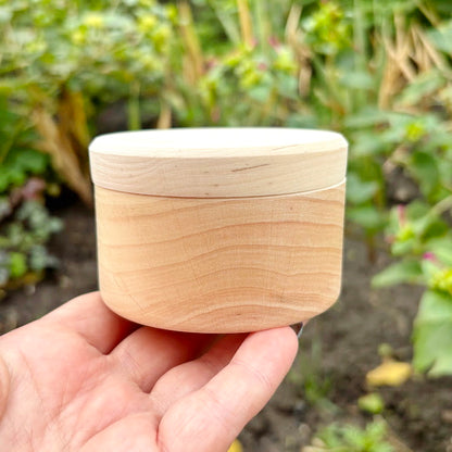 Round unfinished wooden box - natural alder wood craft supply - storage container, blank wood jewelry box - 80 mm handmade gift box