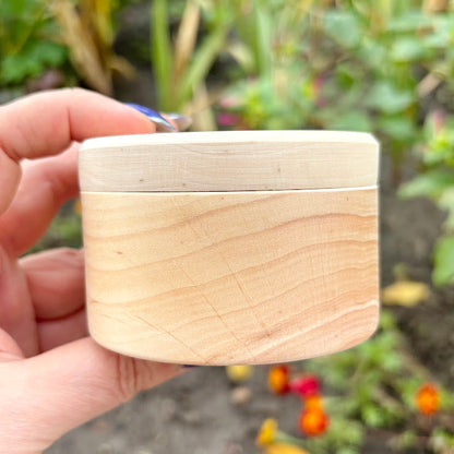 Round unfinished wooden box - natural alder wood craft supply - storage container, blank wood jewelry box - 80 mm handmade gift box