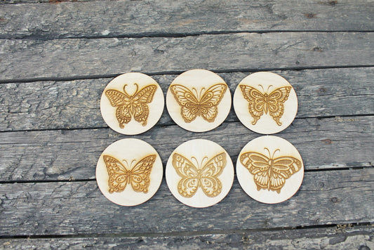 Wooden Coasters - Butterflies- unfinished coasters 3.5 inches - made of high quality plywood - table decor, Modern coasters