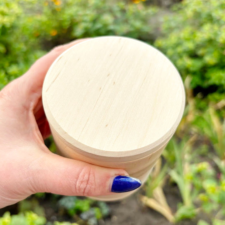 Round unfinished wooden box with loose lid – natural alder wood storage box 85x120 mm – eco friendly craft box – handmade container
