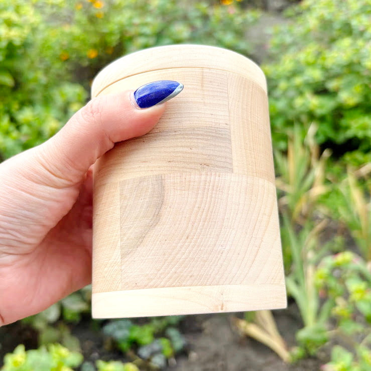 Round unfinished wooden box with loose lid – natural alder wood storage box 85x120 mm – eco friendly craft box – handmade container