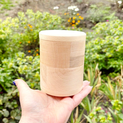 Round unfinished wooden box with loose lid – natural alder wood storage box 85x120 mm – eco friendly craft box – handmade container
