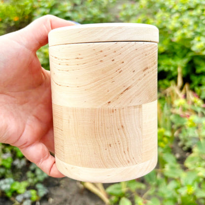 Round unfinished wooden box with loose lid – natural alder wood storage box 95x120 mm – eco friendly craft box – handmade container