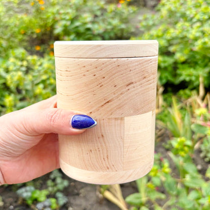 Round unfinished wooden box with loose lid – natural alder wood storage box 95x120 mm – eco friendly craft box – handmade container