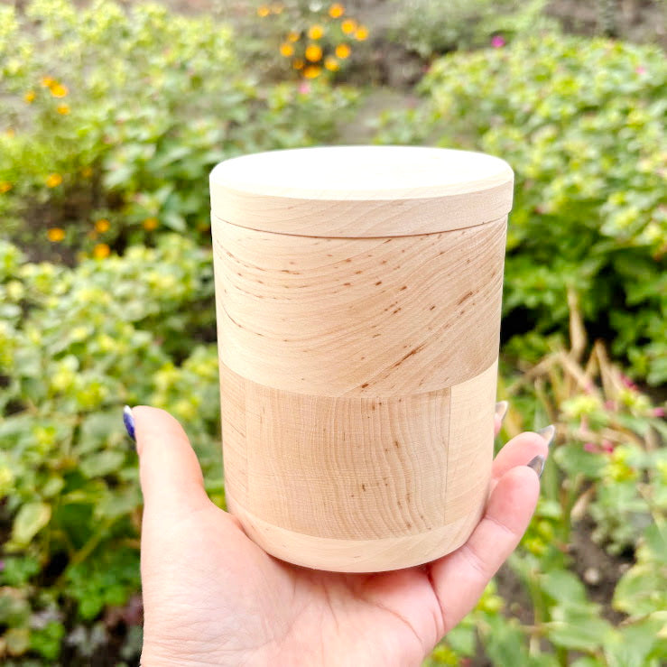 Round unfinished wooden box with loose lid – natural alder wood storage box 95x120 mm – eco friendly craft box – handmade container