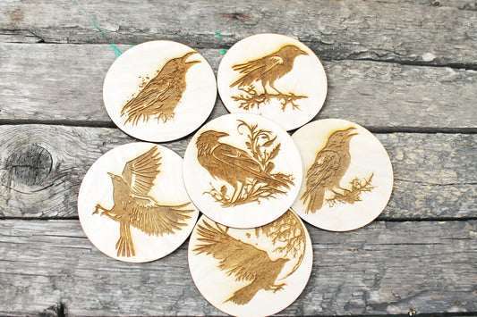 Wooden Coasters - Crows - unfinished coasters 3.5 inches - made of high quality plywood - table decor, Modern coasters