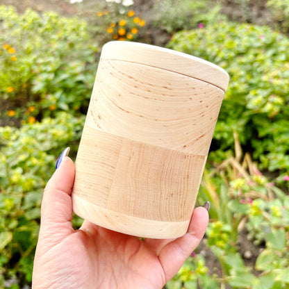Round unfinished wooden box with loose lid – natural alder wood storage box 95x120 mm – eco friendly craft box – handmade container