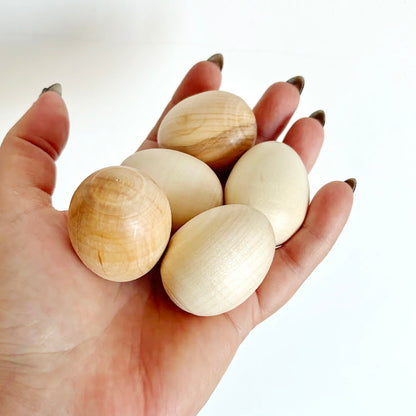 Set of 5 Small Unfinished Wooden Eggs – Natural Pine Wood Craft Eggs 40x35 mm – Ready for Painting, Decorating, Easter Crafts