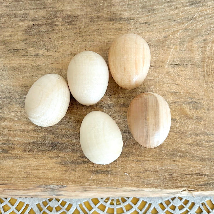 Set of 5 Small Unfinished Wooden Eggs – Natural Pine Wood Craft Eggs 40x35 mm – Ready for Painting, Decorating, Easter Crafts