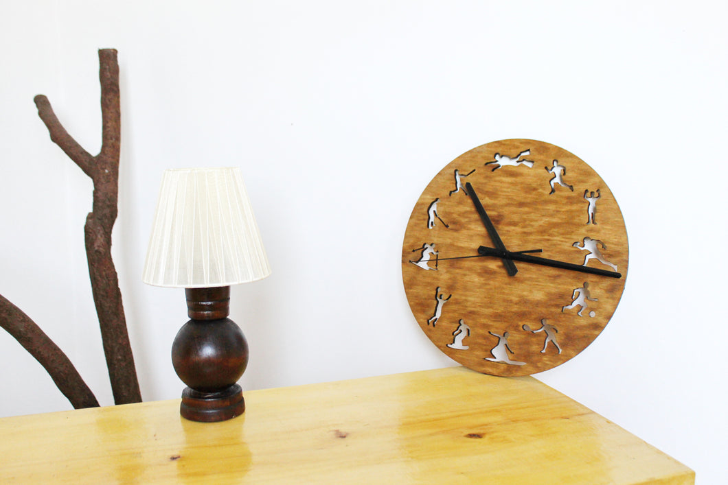 Wooden clock - Sport - chestnat color - 300 mm - 11.8 inches - light and ready to ship - handmade clock - Silent clock mechanism