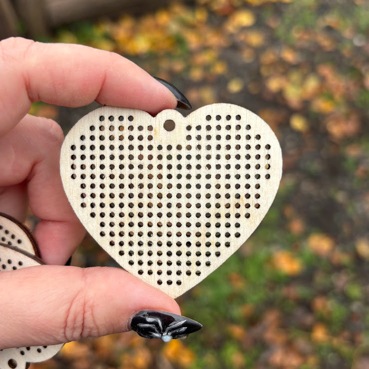 Heart Cross Stitch Wooden Blank – Laser Cut Birch Plywood Pendant for Embroidery, Necklace or Earring Making, DIY Craft Supply, Choose 1 3 5 10 pcs