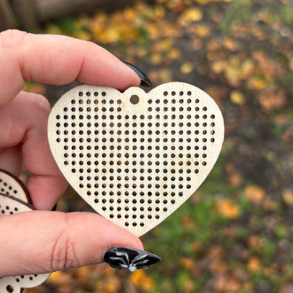 Heart Cross Stitch Wooden Blank – Laser Cut Birch Plywood Pendant for Embroidery, Necklace or Earring Making, DIY Craft Supply, Choose 1 3 5 10 pcs