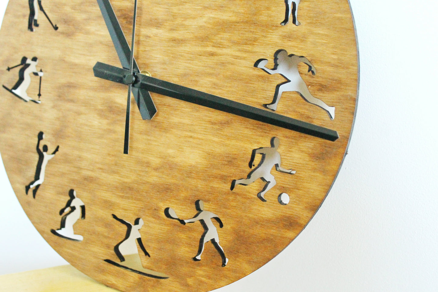 Wooden clock - Sport - chestnat color - 300 mm - 11.8 inches - light and ready to ship - handmade clock - Silent clock mechanism