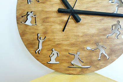 Wooden clock - Sport - chestnat color - 300 mm - 11.8 inches - light and ready to ship - handmade clock - Silent clock mechanism