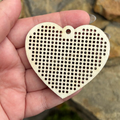 Heart Cross Stitch Wooden Blank – Laser Cut Birch Plywood Pendant for Embroidery, Necklace or Earring Making, DIY Craft Supply, Choose 1 3 5 10 pcs