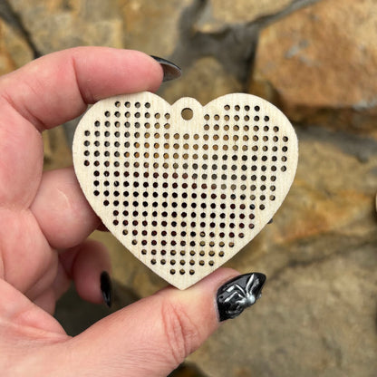 Heart Cross Stitch Wooden Blank – Laser Cut Birch Plywood Pendant for Embroidery, Necklace or Earring Making, DIY Craft Supply, Choose 1 3 5 10 pcs