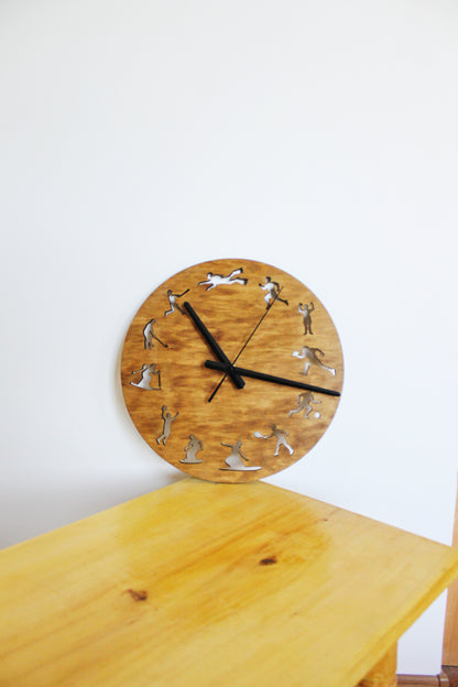 Wooden clock - Sport - chestnat color - 300 mm - 11.8 inches - light and ready to ship - handmade clock - Silent clock mechanism