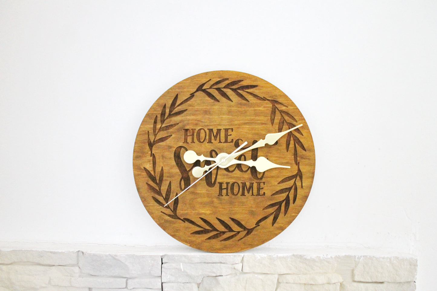 Wooden clock "Home Sweet Home" - walnut color - 320 mm - 12.6 inches - handmade clock - Silent clock mechanism