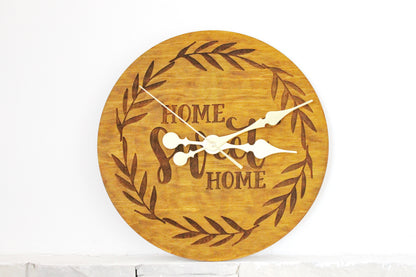 Wooden clock "Home Sweet Home" - walnut color - 320 mm - 12.6 inches - handmade clock - Silent clock mechanism