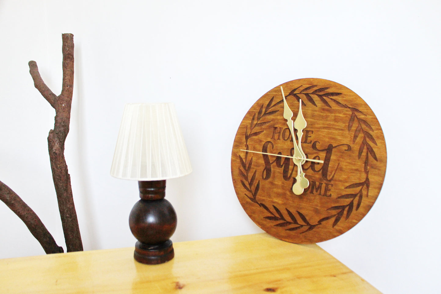 Wooden clock "Home Sweet Home" - walnut color - 320 mm - 12.6 inches - handmade clock - Silent clock mechanism