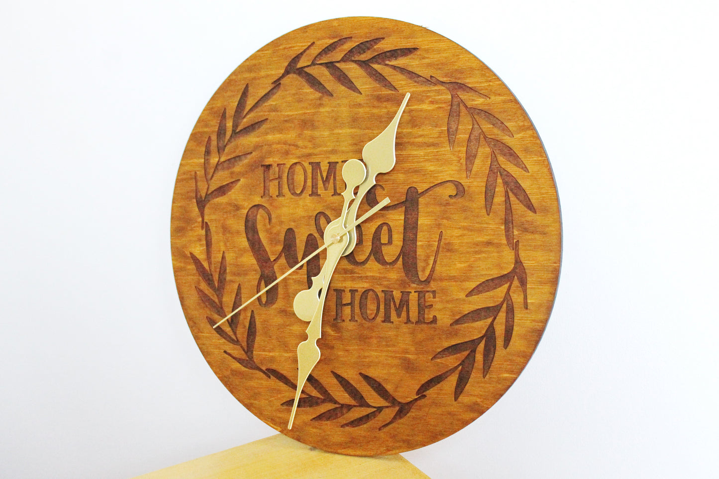 Wooden clock "Home Sweet Home" - walnut color - 320 mm - 12.6 inches - handmade clock - Silent clock mechanism