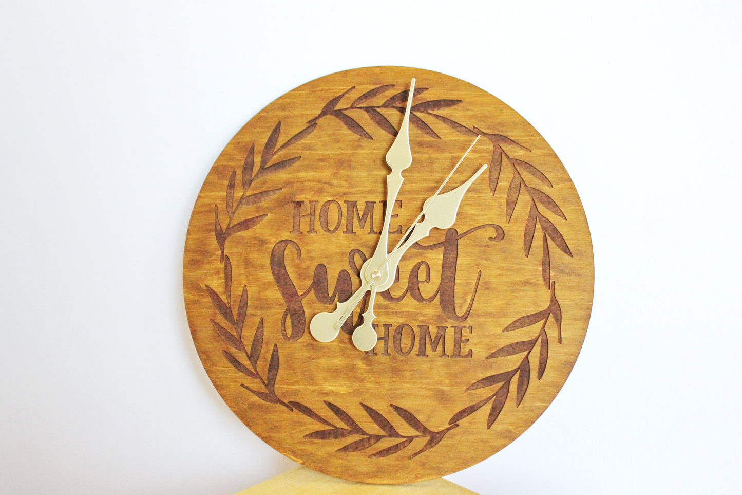 Wooden clock "Home Sweet Home" - walnut color - 320 mm - 12.6 inches - handmade clock - Silent clock mechanism