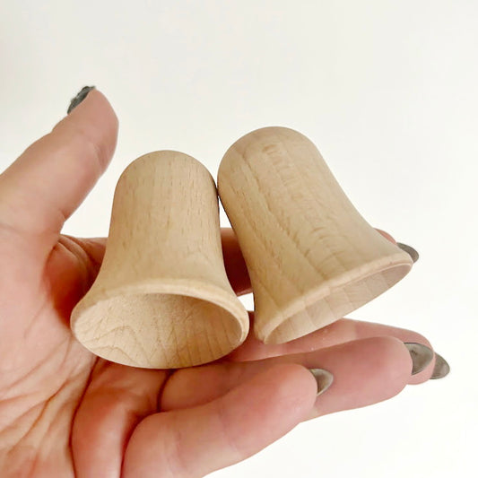 Small Wooden Bell Set of 2 – Beech Craft Blanks for Painting, Unfinished Hollow Ornament, DIY Christmas Decoration