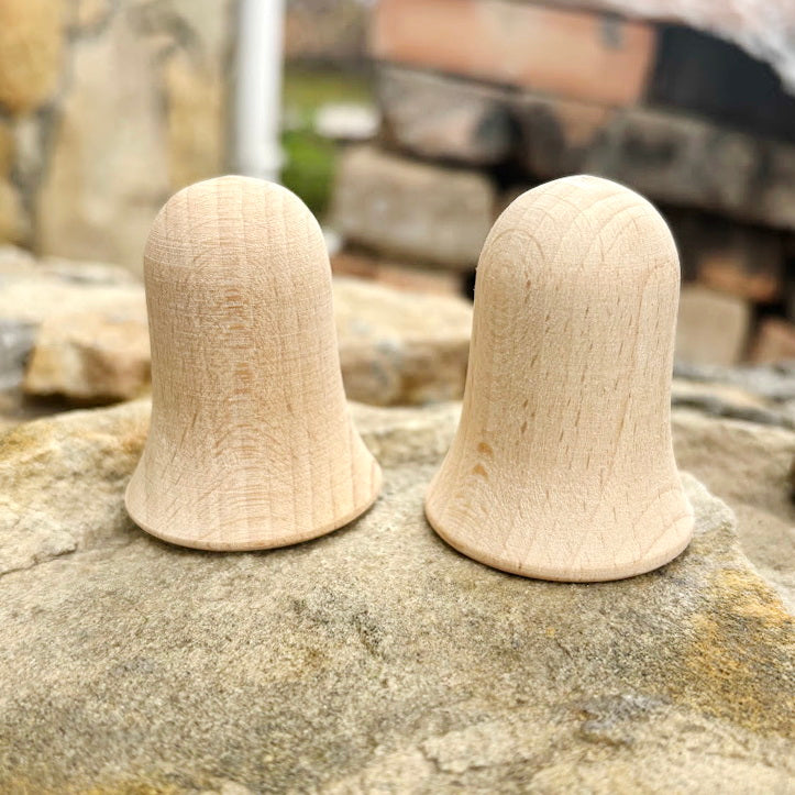 Small Wooden Bell Set of 2 – Beech Craft Blanks for Painting, Unfinished Hollow Ornament, DIY Christmas Decoration
