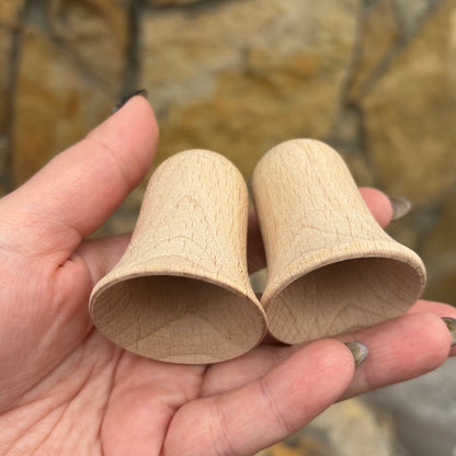 Small Wooden Bell Set of 2 – Beech Craft Blanks for Painting, Unfinished Hollow Ornament, DIY Christmas Decoration