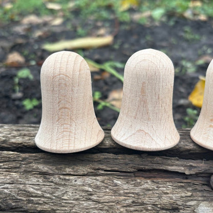 Small Wooden Bell Set of 2 – Beech Craft Blanks for Painting, Unfinished Hollow Ornament, DIY Christmas Decoration