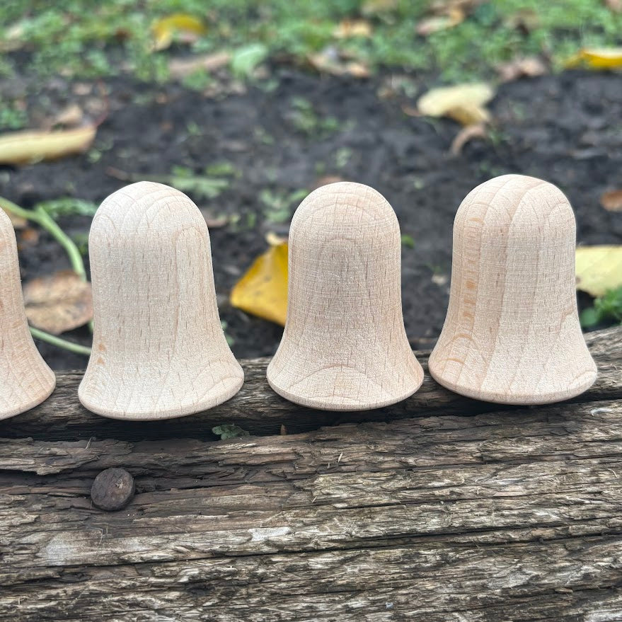 Small Wooden Bell Set of 2 – Beech Craft Blanks for Painting, Unfinished Hollow Ornament, DIY Christmas Decoration