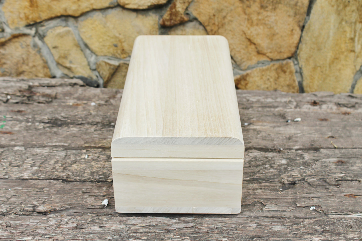 Big wooden box - rounded lid - rectangular unfinished wooden box - 300 mm - 11.8 inch - with lid on hinges - poplar wood