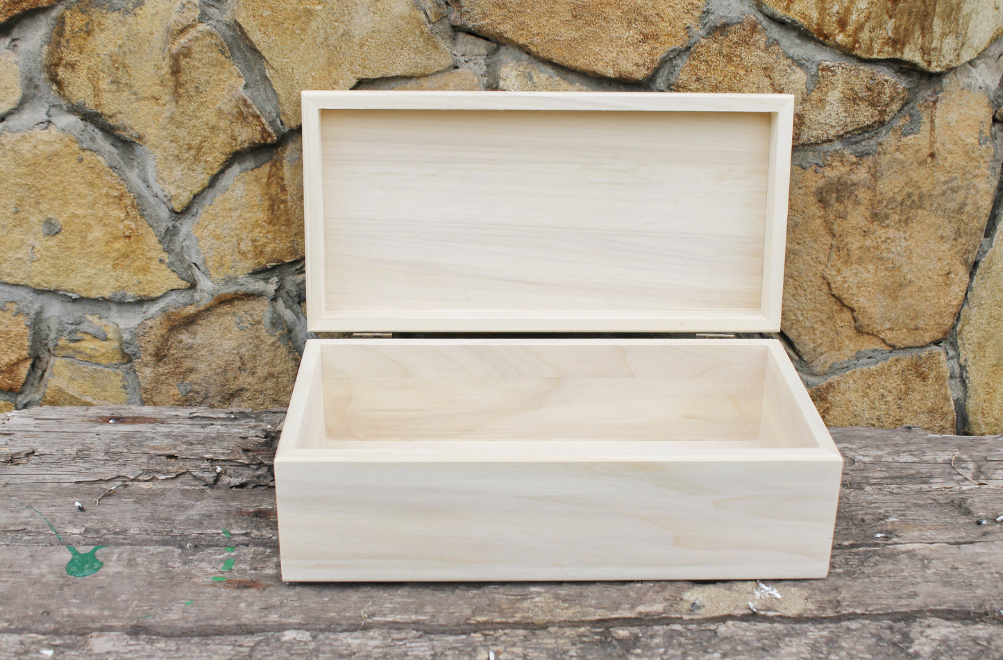 Big wooden box - rounded lid - rectangular unfinished wooden box - 300 mm - 11.8 inch - with lid on hinges - poplar wood