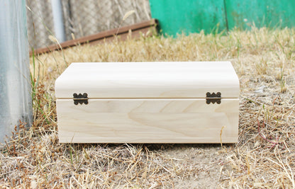 Big wooden box - rounded lid - rectangular unfinished wooden box - 300 mm - 11.8 inch - with lid on hinges - poplar wood