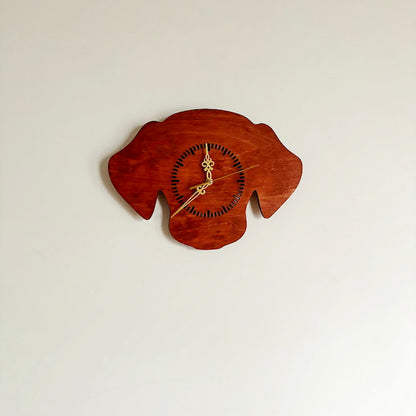 Dog Silhouette Wall Clock – Handmade Birch Plywood Decor, Mahogany Stain, Laser-Cut Gift for Pet Lovers