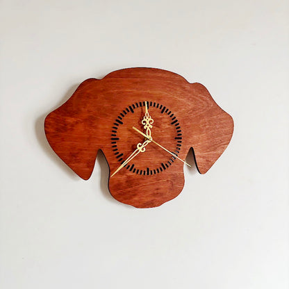 Dog Silhouette Wall Clock – Handmade Birch Plywood Decor, Mahogany Stain, Laser-Cut Gift for Pet Lovers